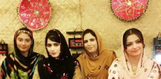 Baloch women with Balochi cultural dress in Baloch House